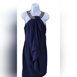 Alex Evenings Women's Size 10 Short Crepe Halter Neck Dress NAVY NWT